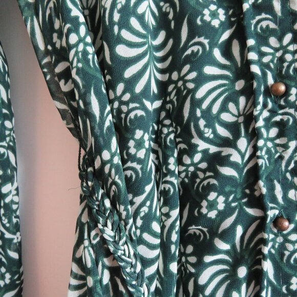 ZARA Sheer Leaf Print Belted Button Front Dress in Forest Green Boho - Size S - Picture 9 of 16